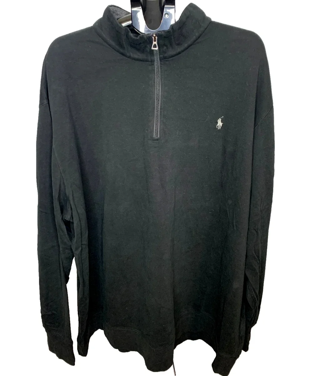 Polo Ralph Lauren Men's Size 4XLT Black Mock Neck 1/4 Zip Pullover NWT